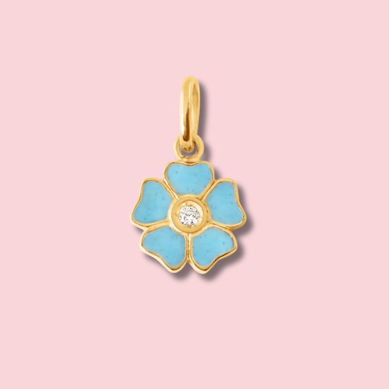 Flower Diamond Pendant – Yellow Gold Turquoise