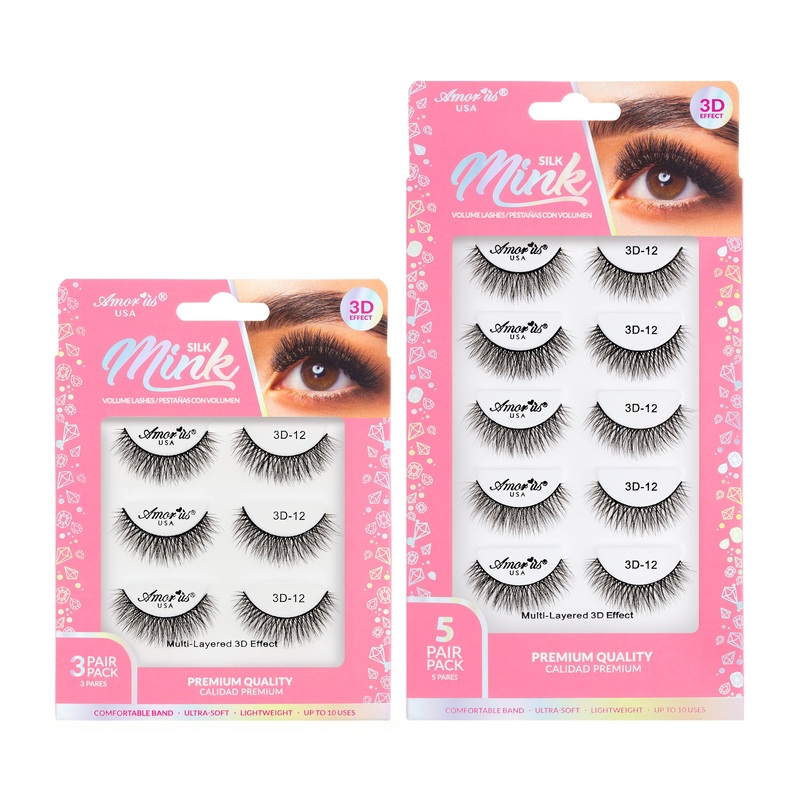 12 – 3D Silk Mink Lashes Pack 3 Pair Pack