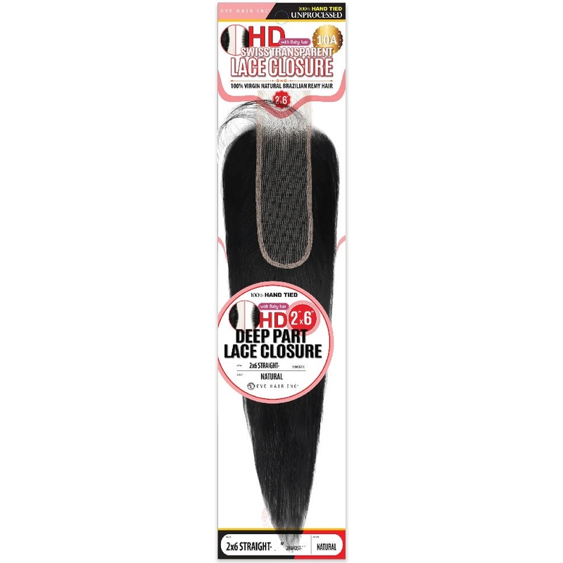 Eve Hair 2×6 HDST HD Lace Closure Straight 12″ NATURAL