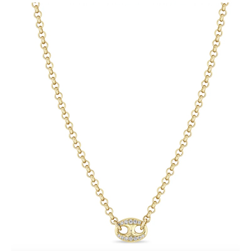 14K LARGE PAV DIAMOND MARINER LINK ROLO CHAIN NECKLACE