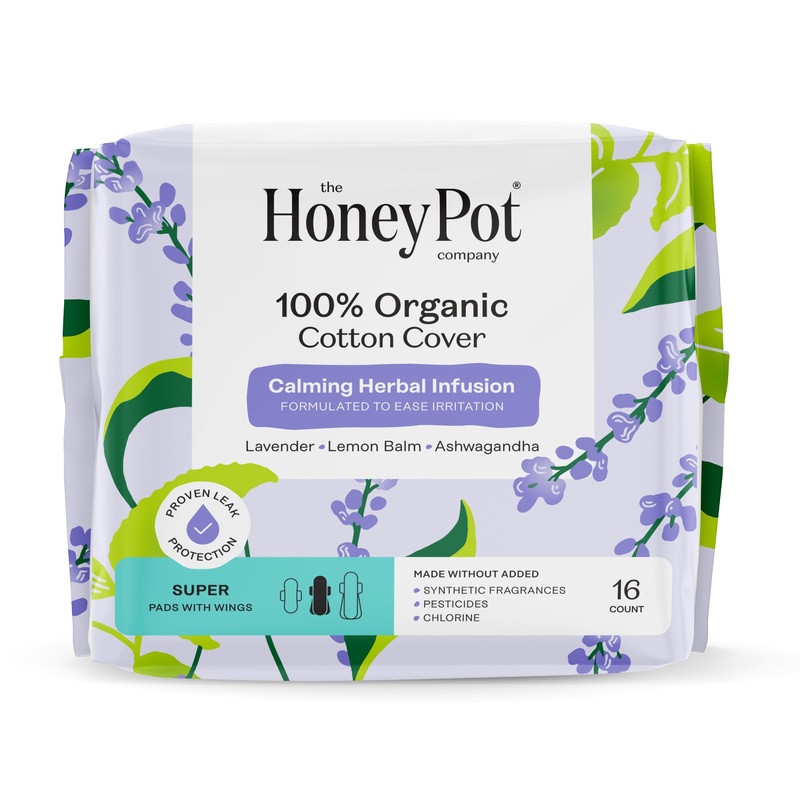 Super Pads – 100% Organic Cotton Cover Calming Herbal Infusion 16 count
