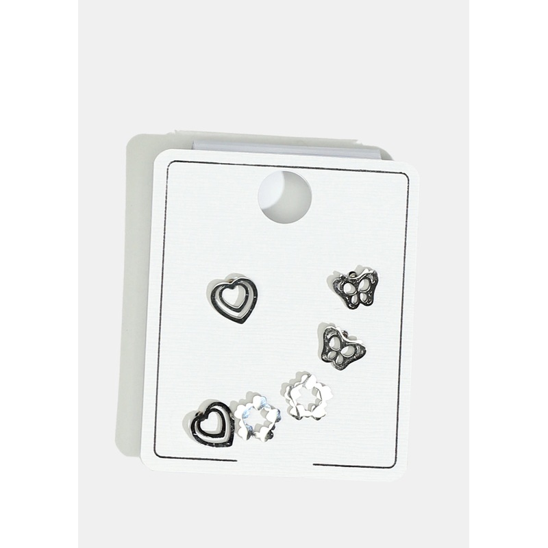 Butterfly & Heart Stud Earrings Gold