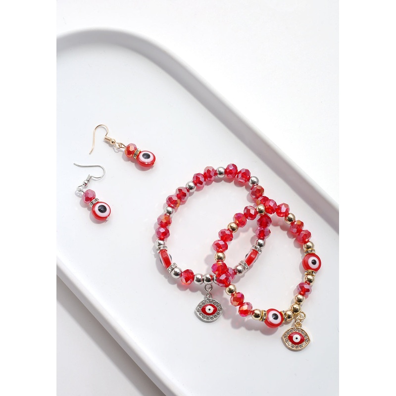 Red Evil Eye Bead & Earring Set Gold
