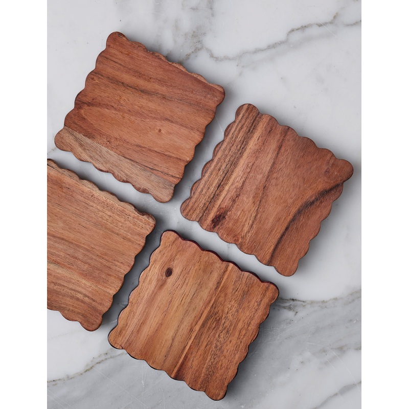 Scalloped Wood Coasters (Set of 4) by etHOME Natural