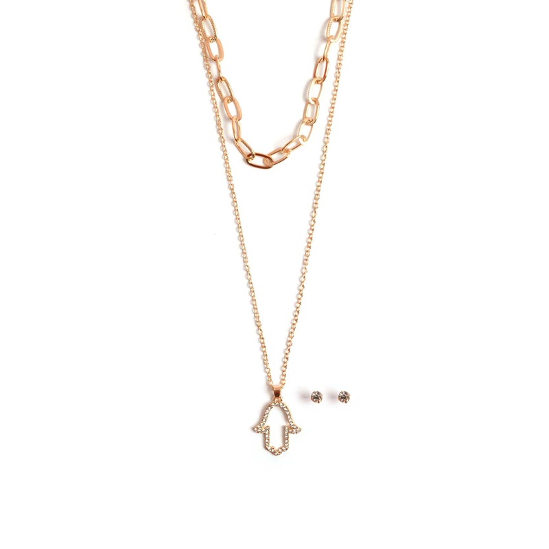 Fatima Hand Charm Necklace Set Gold