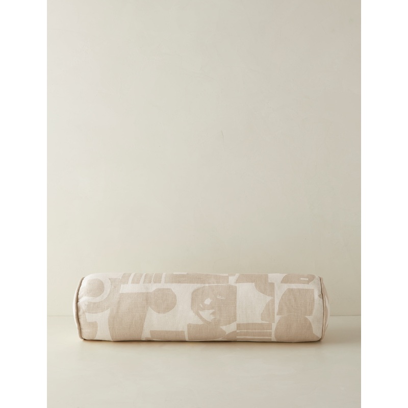 Organic Shapes Linen Bolster Pillow by Sarah Sherman Samuel Khaki and Black