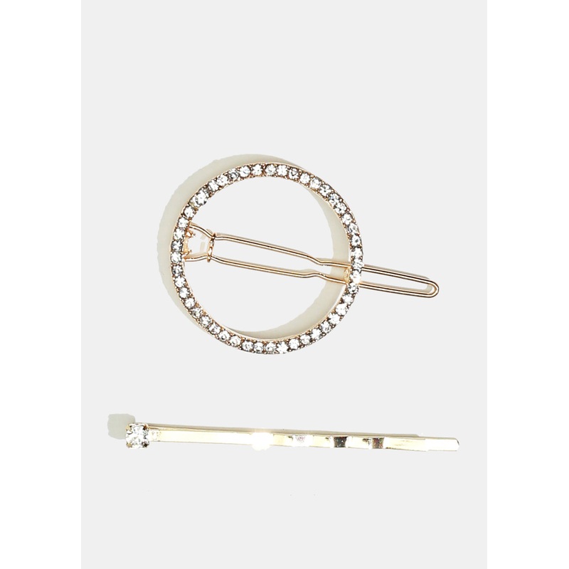 2-Piece Circle & Rhinestone Hairpins Rhinestones