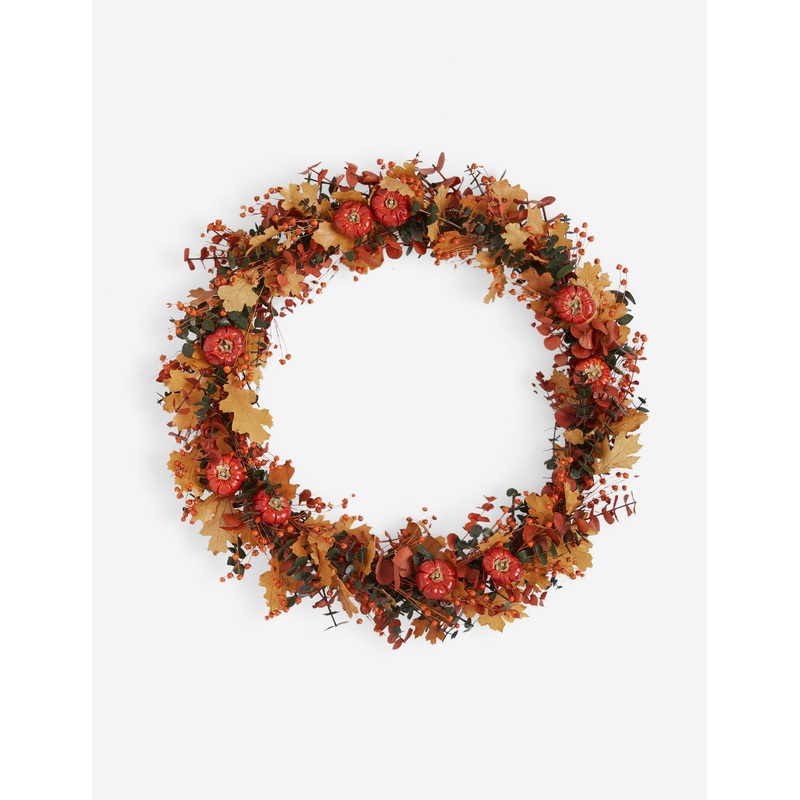 Pumpkin, Maple, and Eucalyptus Preserved Wreath 22″