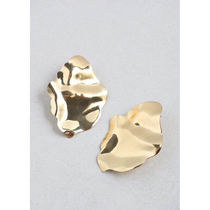 Modern Hammered Metal Statement Earrings Gold