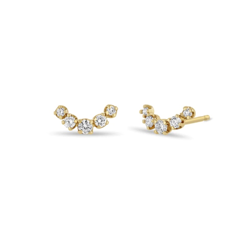 14K 5 GRADUATED PRONG DIAMOND CURVED BAR STUDS